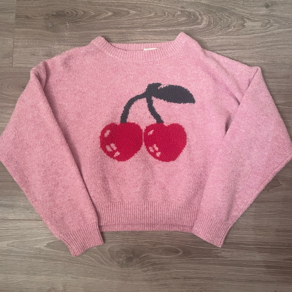 Dreamers Cherry Pattern Pink Sweater - Picture 2 of 4